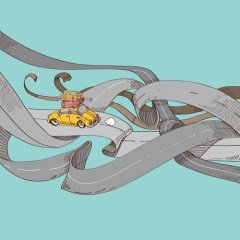 Poor little car loaded with baggage on a tangled highway, like a writer starting a new book!