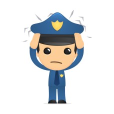 Cartoon policeman blocking social media posts
